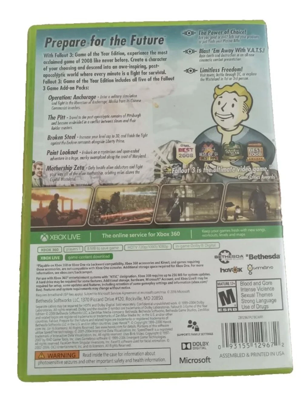 Fallout 3, Game Of The Year Edition, For Xbox One, Or Xbox 360-
